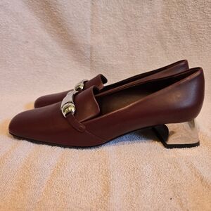 NWOT Burberry Brown/Maroon and Silver Heels